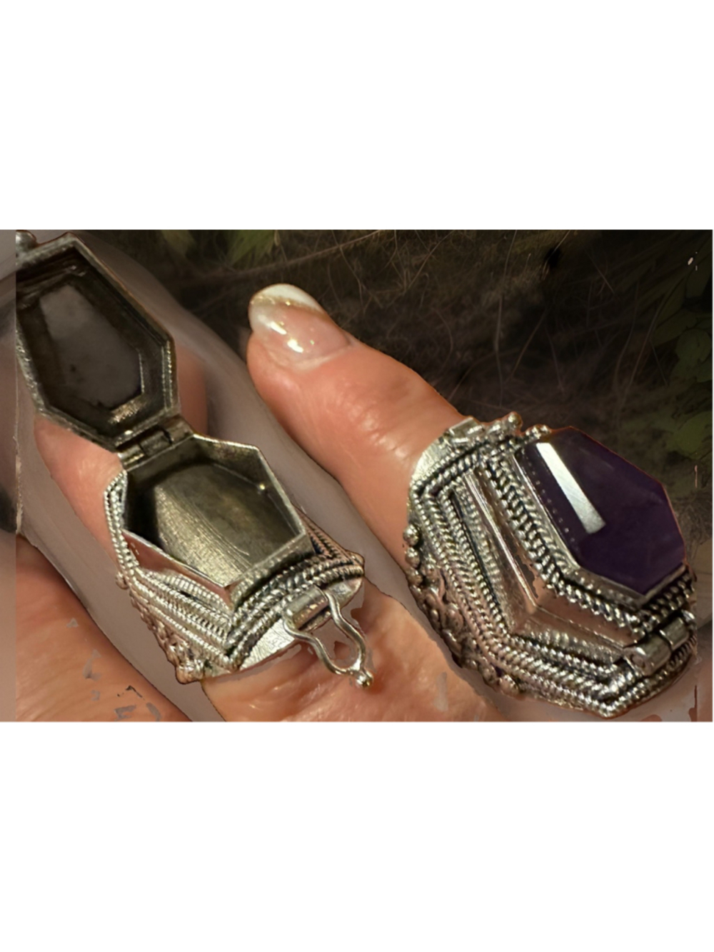 Gothic Poison Ring Locket secret compartment Boho statement Hinged READ